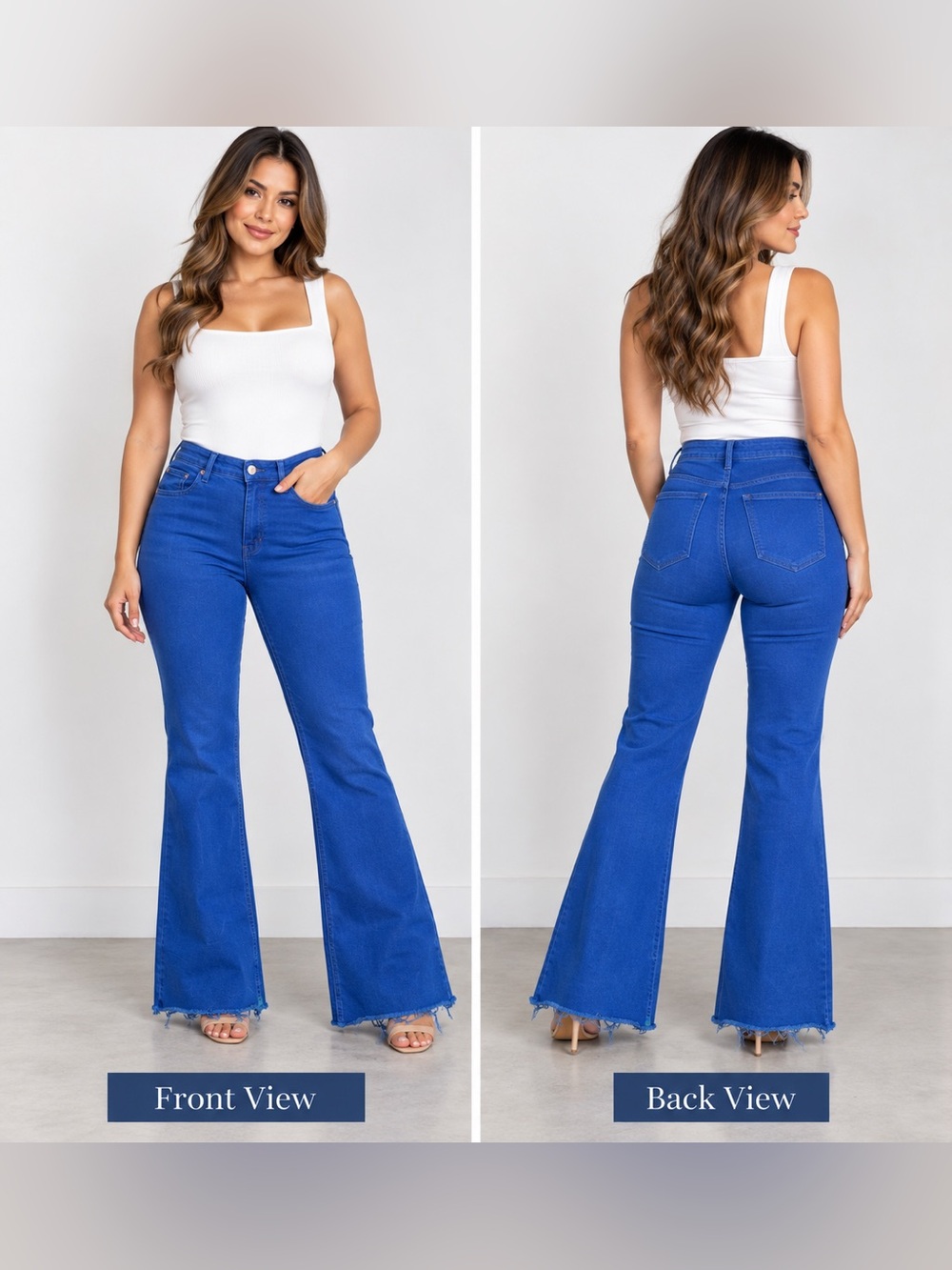 ZARA Women’s Blue High Rise Flare Jeans Raw Hem Size 10 EUR 42